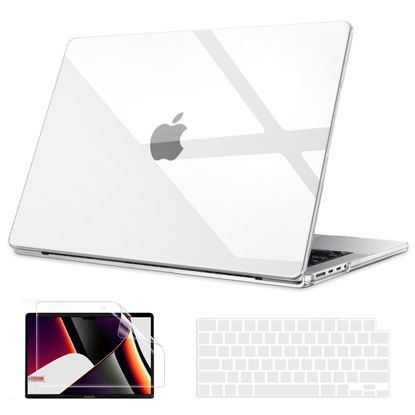 Picture of B BELK Compatible with MacBook Pro 14 inch Case 2024 2023 2022 2021 Release M3 A2918 A2992 M2 A2779 M1 A2442 Pro Max, Clear Plastic Hard Shell Case + Keyboard Cover + Screen Protector, Transparent