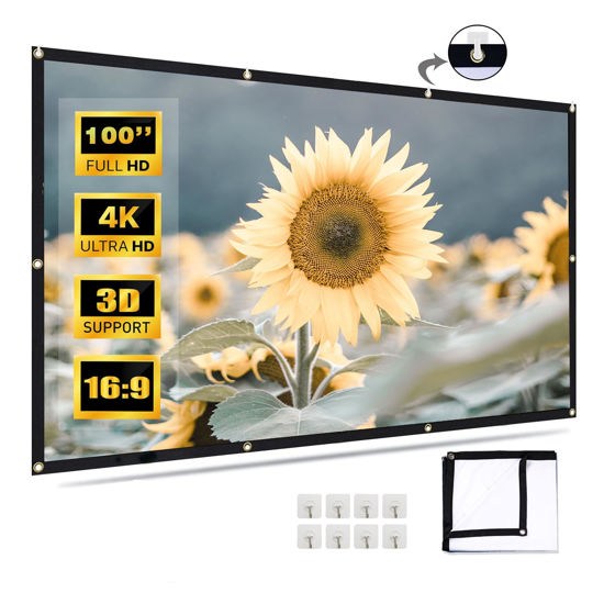 Picture of 100 Inch Projector Screen, VenirCool Portable Outdoor Movie Screen, Anti-Crease Foldable Double Sided Projection Screen for Home, Office, Classroom - 84-120 Inch Compatible, Pantalla para Proyector