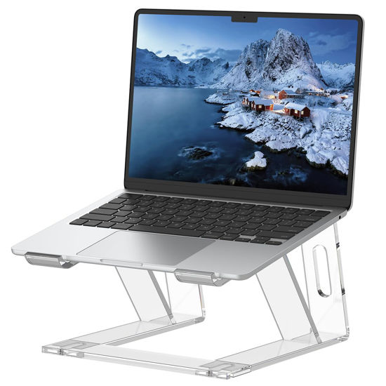 Picture of SOUNDANCE Laptop Stand for Desk, Acrylic Computer Riser, Ergonomic Laptops Elevator, Stable Holder Compatible with 10 to 15.6 Inches Notebook Computer, Clear Transparent