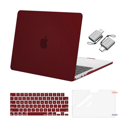 Picture of MOSISO Compatible with MacBook Air 13 inch Case 2024 2023 2022 M3 A3113 M2 A2681 Touch ID, Plastic Hard Shell&Keyboard Cover&Screen Film&Type C Adapter for MacBook Air 13.6 inch Case, Burgundy