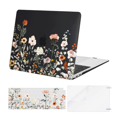 Picture of MOSISO Compatible with MacBook Air 13 inch Case 2022 2021 2020 2019 2018 Release A2337 M1 A2179 A1932 Retina Display, Plastic Garden Flowers Hard Shell&Keyboard Cover&Screen Protector, Black