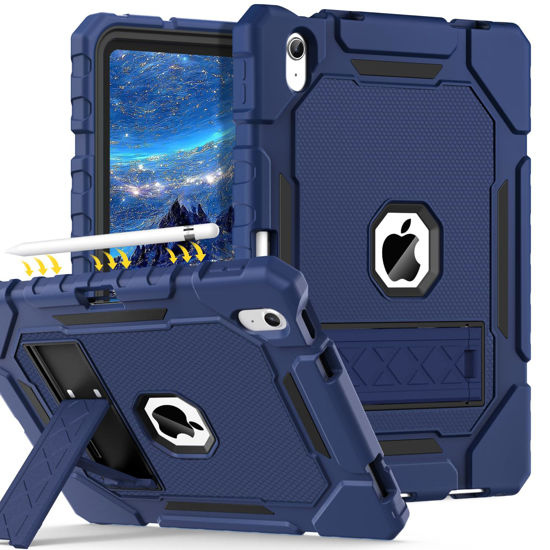 Picture of Grifobes Case for iPad 10th Generation 2022(10.9 inch), Heavy Duty Military Grade Shockproof Rugged Protective 10.9" Cover with Built-in Stand/Pencil Holder for i Pad 10 Gen (Navy Blue)