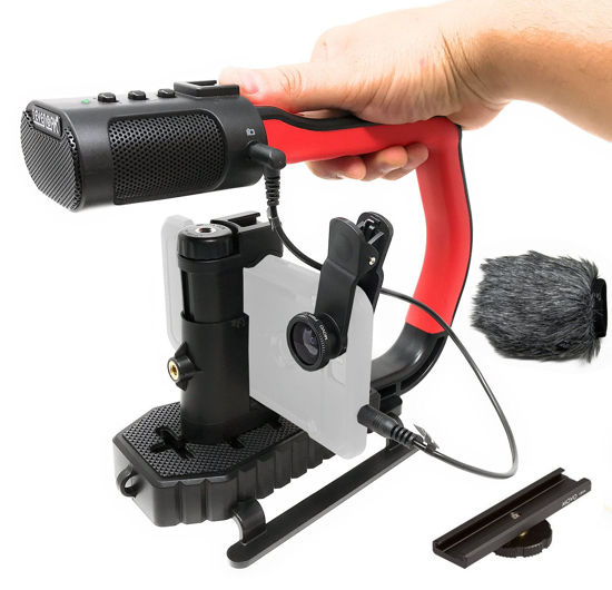 Picture of Sevenoak MicRig Universal Video Grip Handle with Integrated Stereo Microphone, Windscreen, and Shoe Extender Bracket for DSLR Cameras, iPhone, Android Smartphones and GoPro (Red)