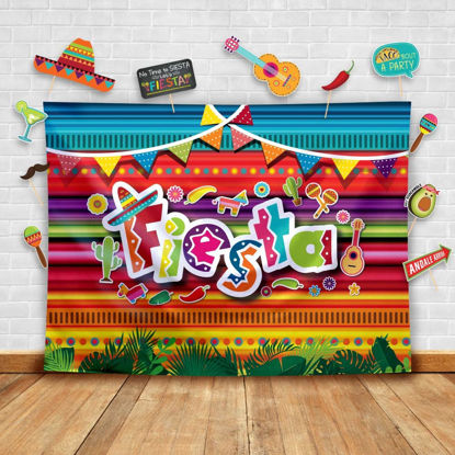 Picture of Fiesta Theme Photography Backdrop & Studio Props Kit, Cinco De Mayo Party Decorations, Mexican Photo Booth background for pictures, Summer Pool Mexicana Birthday Party Supplies