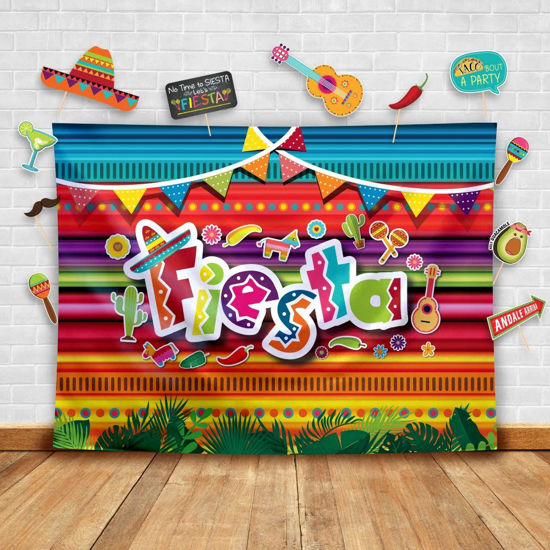 Picture of Fiesta Theme Photography Backdrop & Studio Props Kit, Cinco De Mayo Party Decorations, Mexican Photo Booth background for pictures, Summer Pool Mexicana Birthday Party Supplies