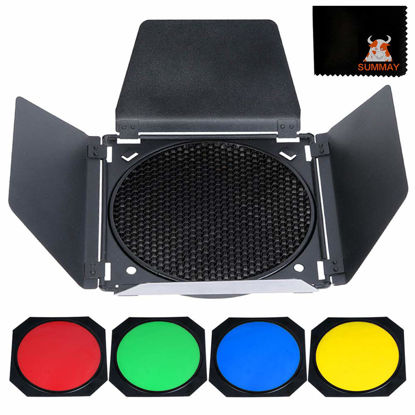 Picture of Godox BD-04 Barn Door Solidly Barndoor Kit for 7” Standard Reflector with Honeycomb Grid and 4 Color Gel Filters (SUBD04)