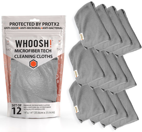 Picture of WHOOSH! Microfiber Cleaning Cloth, 12 Pack, Glasses and Screen Cleaning Cloth, Suitable for TV, Car Screen, Computer, Laptop, iPad, MacBook, Smart Phone, Monitor, Watches (14"x14"), Grey