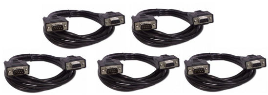 Picture of Five Pack of YCS Basics Black 10 Foot DB9 9 Pin Serial / RS232 Male/Female Extension Cables