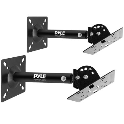 Picture of Pyle Speaker Wall Ceiling Mount Stand - Black Speaker Mounting Bracket w/ Adjustable Swivel Tilt, Retractable Telescopic Arm - Home Surround Sound System Bookshelf Satellite Speakers PSTNDC31 (Pair)