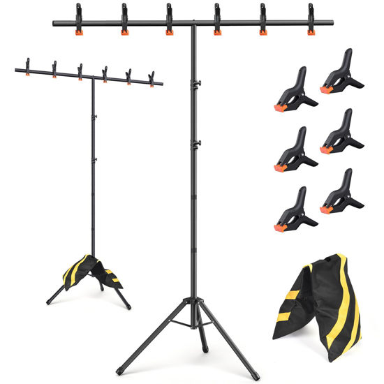 Picture of Forlogic T-Shape Backdrop Stand 8x5.3FT(HxW) Adjustable Background Stand Kit Sturdy Photo Green Screen Holder with 6 Spring Clamps & Carry Bag for Party, Photography, Video