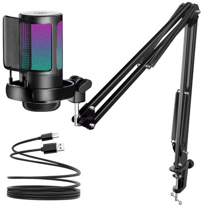 Picture of KingSom Gaming USB Microphone,Noise Cancellation Condenser Mic with Boom Arm,Podcast Microphones RGB Computer Mic,Streaming Microphone with Pop Filter, Mute Button,Gain for Recording,Discord,YouTube