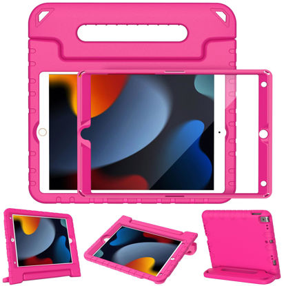 Picture of LTROP Kids Case for iPad 9th/ 8th/ 7th Generation (2021/2020/ 2019), iPad 10.2 Case with Built-in Screen Protector, Shockproof Handle Stand Kids Case for iPad 9 8 7 Generation 10.2 Inch - Hot Pink