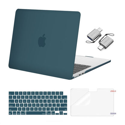 Picture of MOSISO Compatible with MacBook Air 13 inch Case 2024 2023 2022 M3 A3113 M2 A2681 Touch ID, Plastic Hard Shell&Keyboard Cover&Screen Film&Type C Adapter for MacBook Air 13.6 inch Case, Teal Green