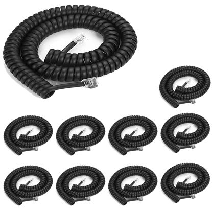 Picture of Phone Cord Landline8Ft Uncoiled / 1.4Ft Coiled Landline Phone Handset Cable RJ9 4P4C Telephone Accessory- Black (10pack)