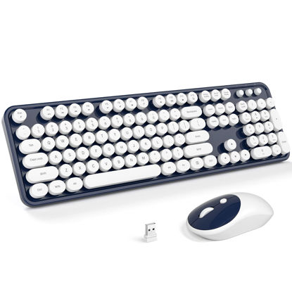 Picture of MOFII Wireless Keyboard and Mouse Combo, Computer Full Size 2.4G Plug and Play Wireless Typewriter Retro Round Keyboard and Mouse Set for Windows, Computer, Desktop, PC, Notebook - (Dark Blue)