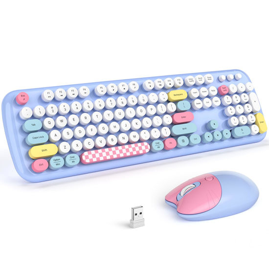 Picture of Wireless Keyboard and Mouse Combo, 2.4G Retro Typewriter Wireless Keyboard with Number Pad and Cute Ambidextrous Wireless Mouse for Computer Laptop