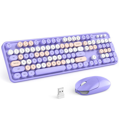 Picture of MOFII Wireless Keyboard and Mouse Combo,2.4GHz Retro Full-Size Keyboard with Number Pad and Cute Mouse for Computer PC Desktops Laptop WindowsxP/7/8/10 Purple Colorful