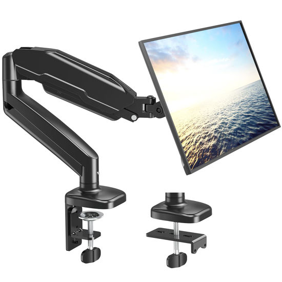 Picture of MOUNT PRO Single Monitor Desk Mount - Articulating Gas Spring Arm, Removable VESA Stand with Clamp and Grommet Base Fits 13 to 32 Inch LCD Computer Monitors, 75x75, 100x100