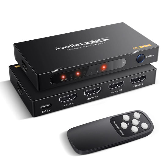 Picture of 8K HDMI 2.1 Switch 5 in 1 Out, 5-Port HDMI Switch with Remote, 4K@120Hz HDMI Switcher Selector 5x1 Support Auto Switch, Vision/Atmos, 8K@60Hz, 48Gbps, 3D, HDR, HDCP2.3 for PS5/4, Xbox, Fire Stick