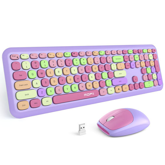 Picture of MOFII Wireless Keyboard and Mouse Combo, 2.4G Silent Cordless Slim Full Size Keyboard and Ergonomic Mice Set for Laptop, Desktop, MacBook, PC - Purple Colorful