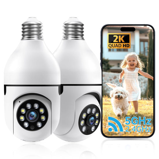 Picture of 2K Light Bulb Security Camera 5G&2.4Ghz WiFi Security Cameras Wireless Outdoor Indoor,Cameras for Home Security Outside Indoor,Motion Detection and Alarm,Two-Way Talk,Color Night Vision (2Pack)Camera