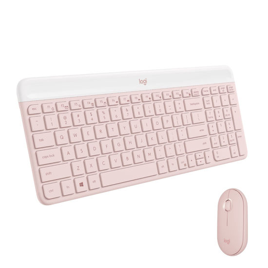 Picture of Logitech MK470 Slim Wireless Keyboard and Mouse Combo - Modern Compact Layout, Ultra Quiet, 2.4 GHz USB Receiver, Plug n' Play Connectivity, Compatible with Windows - Rose