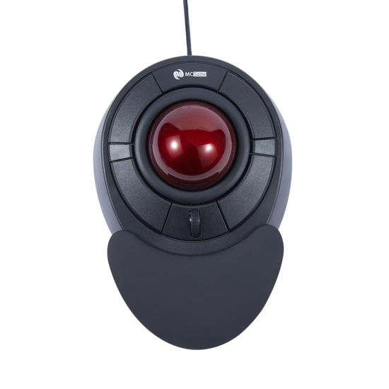 Picture of MCSaite Wired Trackball Mouse with Scroll Wheel - Big Trackball Mouse with 4 Mouse Buttons and Detachable Wrist Rest - Red Ball