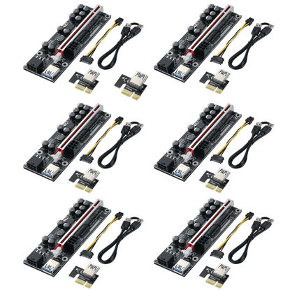 Picture of YBBOTT PCIE Riser 1X to 16X GPU Riser Card V011-PRO, with 0.6m USB 3.0 Extension Cable - 2*6PIN Powered - 10 Solid Capacitors - Graphics Extender Riser Card for Bitcoin Ethereum Mining rig ETH (6PCS)