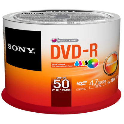 Picture of Sony DVD-R 16x 50 Pack (4.7GB DVD-R 50 (E) - DVD 50 x DVD-R - 4.7 GB (120 Minutes (E), 120 mm, 16)