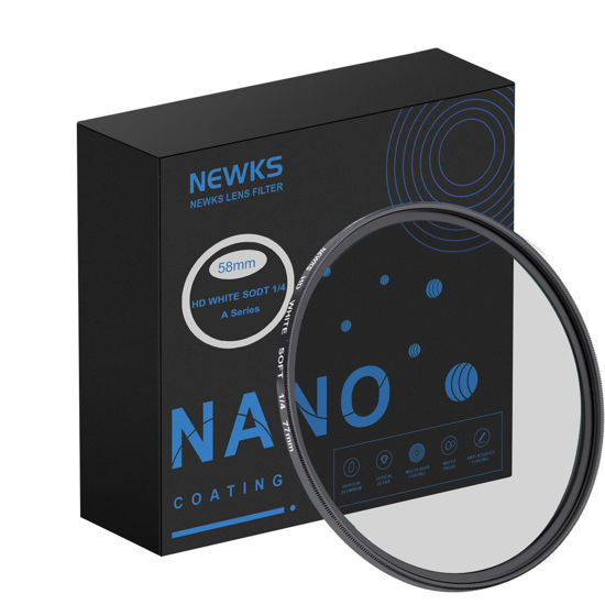 Picture of NEWKS 58mm Soft White Diffusion 1/4 Filter Mist Dreamy Cinematic Effect Filter, HD Optical Glass for Video/Vlog/Portrait Photography