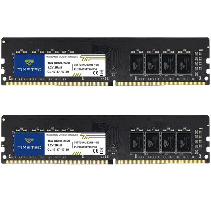 Picture of Timetec 32GB KIT(2x16GB) DDR4 2400MHz PC4-19200 Non-ECC Unbuffered 1.2V CL17 2Rx8 Dual Rank 288 Pin UDIMM Desktop PC Computer Memory RAM Module Upgrade (32GB KIT(2x16GB))