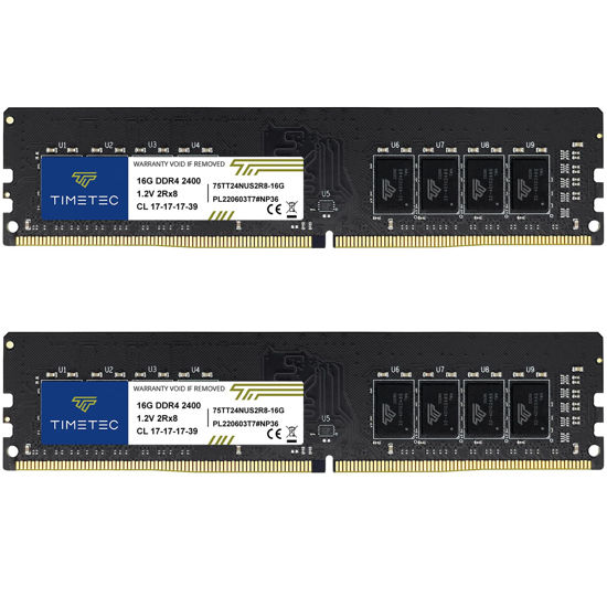 Picture of Timetec 32GB KIT(2x16GB) DDR4 2400MHz PC4-19200 Non-ECC Unbuffered 1.2V CL17 2Rx8 Dual Rank 288 Pin UDIMM Desktop PC Computer Memory RAM Module Upgrade (32GB KIT(2x16GB))