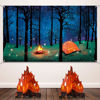 Picture of Forest Scene Camping Backdrop Camping Photography Background Camping Photo Backdrop and 2 Sets 3D Decorative Cardboard Campfire Centerpiece Artificial Fire Party Decoration for Camping Theme Party