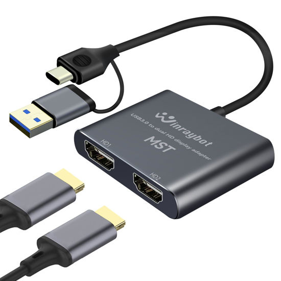 Picture of WinRaybot USB to HDMI Adapter,USB to HDMI for Dual Monitor Adapter, hdmi Splitter Extended Display，USB 3.0 for 2 Monitors,USB A to hdmi+USB C to hdmi Adapter USB Video Card-Supports Mac/Windows