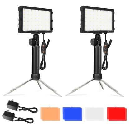 Picture of EMART Dimmable Photography Lighting Kit 11 Brightness, Continuous Portable 48 LED Video Light, Tabletop/Low-Angle Shooting, for Game Streams, Conference Zoom, YouTube with 4 Color Filters - 2 Packs