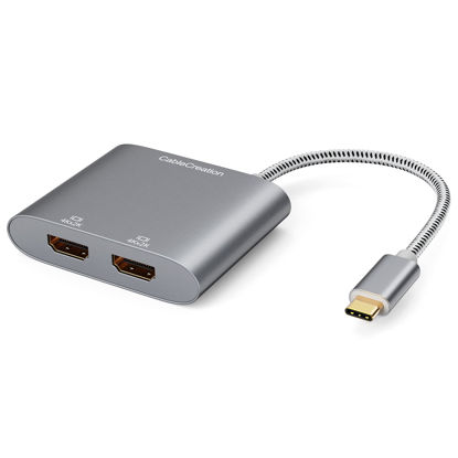 Picture of USB C to Dual HDMI 4K Adapter, CableCreation USB Type C (Compatible Thunderbolt 3) to 2 HDMI Adapter Compatible with MacBook Pro 2020/2019/2018/2017,XPS 13/Surface Book 2,Chromebook Pixel, Yoga 710