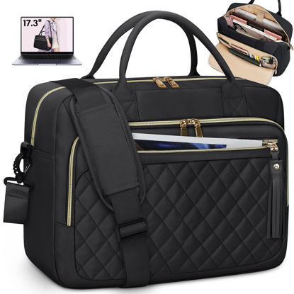 Picture of RAINSMORE Laptop Bag 17.3 Inch Briefcase for Women Waterproof Computer Messenger Shoulder Bags Large Laptop Case for Work Business Office Travel College, Black