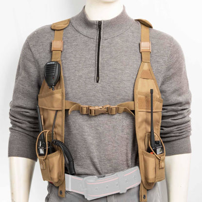 Picture of Radio Shoulder Harness Holster Chest Holder Universal Vest Rig for Police Firefighter Two Way Radio Search Rescue Essentials (Khaki)