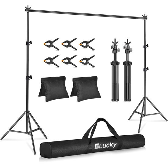 Picture of Backdrop Stand for Parties, 10x7 ft Heavy Duty Background Stand, Includes 6 Clamps, 2 Sandbags, Carrying Bag, EZLucky Adjustable Backdrops for Photography, Parties, Photo Booths & Projector Screens