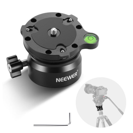 Picture of NEEWER Tripod Leveling Base (⌀60mm) Camera Leveler, Aluminum Adjusting Tripod Head Plate with -15°/+15° Tilt, Bubble Level, 1/4" 3/8" Screw Compatible with Canon Nikon Sony DSLR & Camcorder, GM15