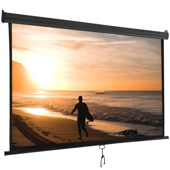 Picture of SUPER DEAL 120'' Projector Screen Projection Screen Manual Pull Down HD Screen 1:1 Format for Home Cinema Theater Presentation Education Outdoor Indoor Public Display, Black