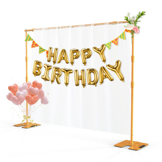 Picture of ShowMaven Backdrop Stand, 8x10 ft Adjustable Photo Backdrop Stand Kit, Heavy Duty Backdrop Stand with Foldable Steel Base for Photography, Photo Video Studio, Birthday Parties, Wedding (Golden)