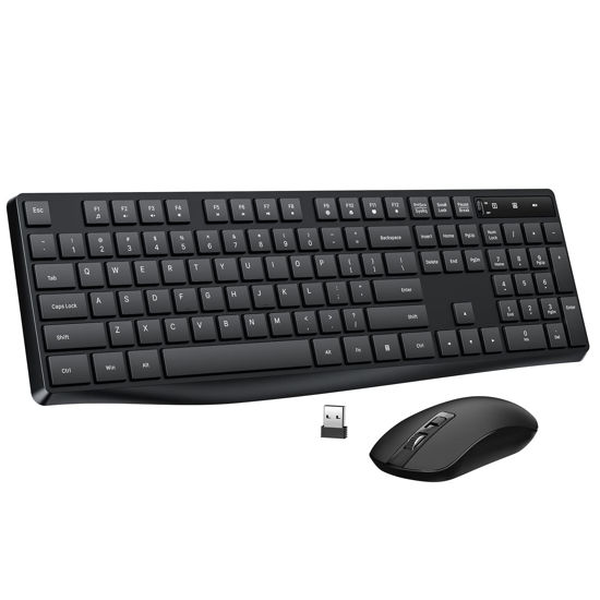 Picture of Wireless Keyboard and Mouse Combo, Lovaky 2.4G Full-Sized Ergonomic Keyboard Mouse, 3 DPI Adjustable Cordless USB Keyboard and Mouse, Quiet Click for Computer/Laptop/Windows/Mac (1 Pack, Black)