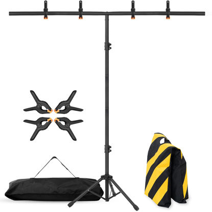 Picture of Coliflor T-Shape Portable Backdrop Stand, 6.5x3.2ft Adjustable Photo Background Stand Kit, Sturdy Small Back Drop Holder with 4 Spring Clamps, Carry Bag for Parties, Photography and Video Studio