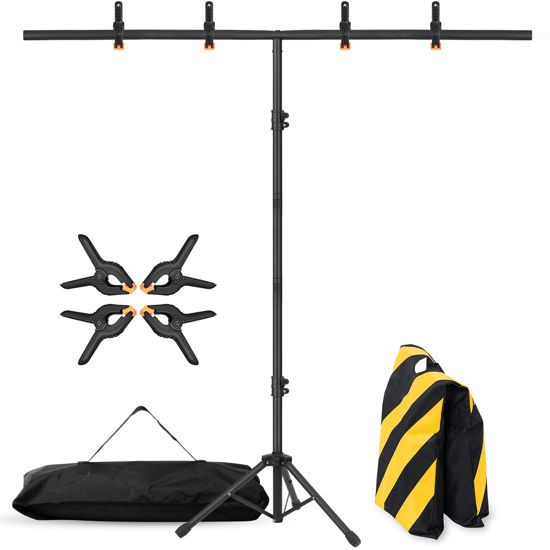 Picture of Coliflor T-Shape Portable Backdrop Stand, 6.5x3.2ft Adjustable Photo Background Stand Kit, Sturdy Small Back Drop Holder with 4 Spring Clamps, Carry Bag for Parties, Photography and Video Studio