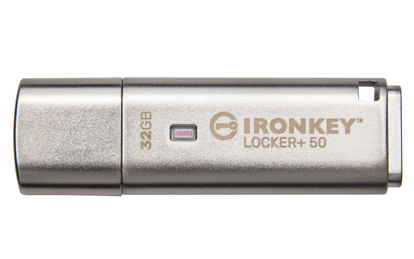 Picture of Kingston Ironkey Locker+ 50 32GB Encrypted USB Flash Drive | USB 3.2 Gen 1 | XTS-AES Protection | Multi-Password Security Options | Automatic Cloud Backup | Metal Casing | IKLP50/32GB,Silver