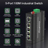 Picture of GoodTop 5 Port 100Mb Unmanaged Industrial Switch with DIN Rail 15W Power Supply,DIN-Rail 10/100Mbps Fast Ethernet,IP40,4KV Lightning Protection,Operating Temperature Range -40° - 80°C Network Switch