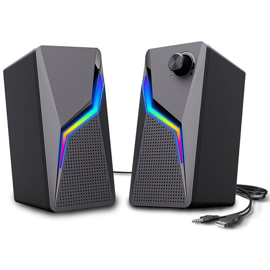 Picture of ROSON Computer Speakers, PC Gaming Speakers with Enhanced Bass and Volume Control, Stereo 2.0 USB Powered 3.5mm Aux Multimedia Speakers for Laptop/Desktop/Tablets/Phone