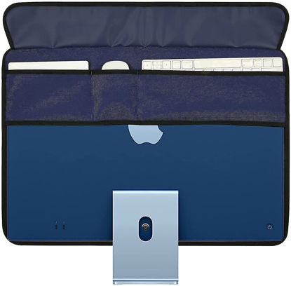 Picture of WESAPPINCcomputer Monitor Dust Cover for iMac 24”, PU Leather Protective Screen Dust Cover Sleeve with Rear Pocket Compatible with iMac 24 inch (24 inch, Dark Blue)