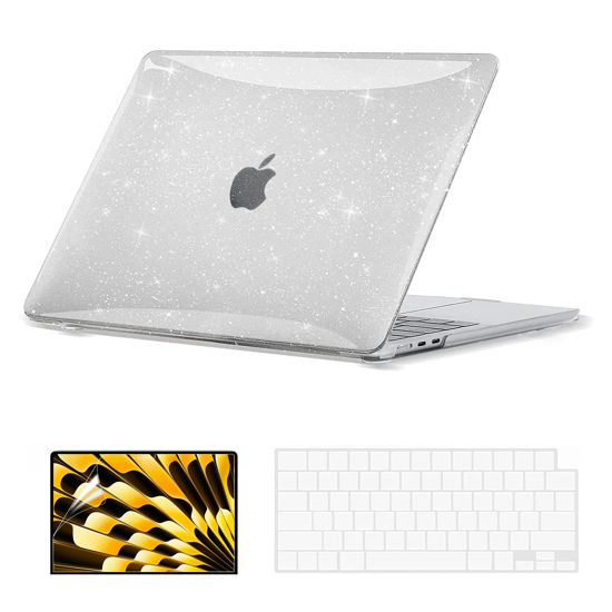 Picture of EooCoo Case Compatible with MacBook Air 15 inch 2024 2023 Release M3 A3114 M2 A2941, Glitter Plastic Hard Shell Case + Keyboard Skin + Screen Protector, Sparkly Clear